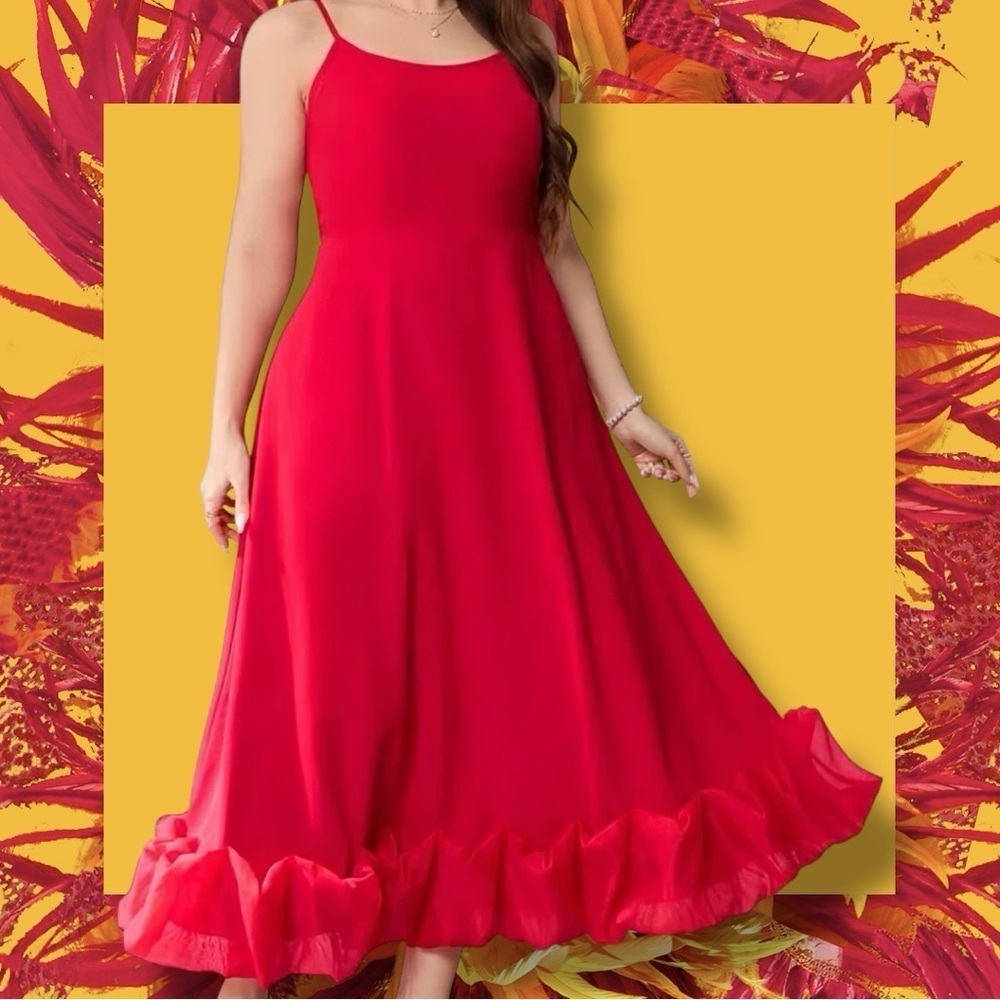 NWOT SHEIN ‘Privé Plus Size Elegant Delicate Bud Hem Cami Dress’ in Red Size 4XL - Picture 2 of 12